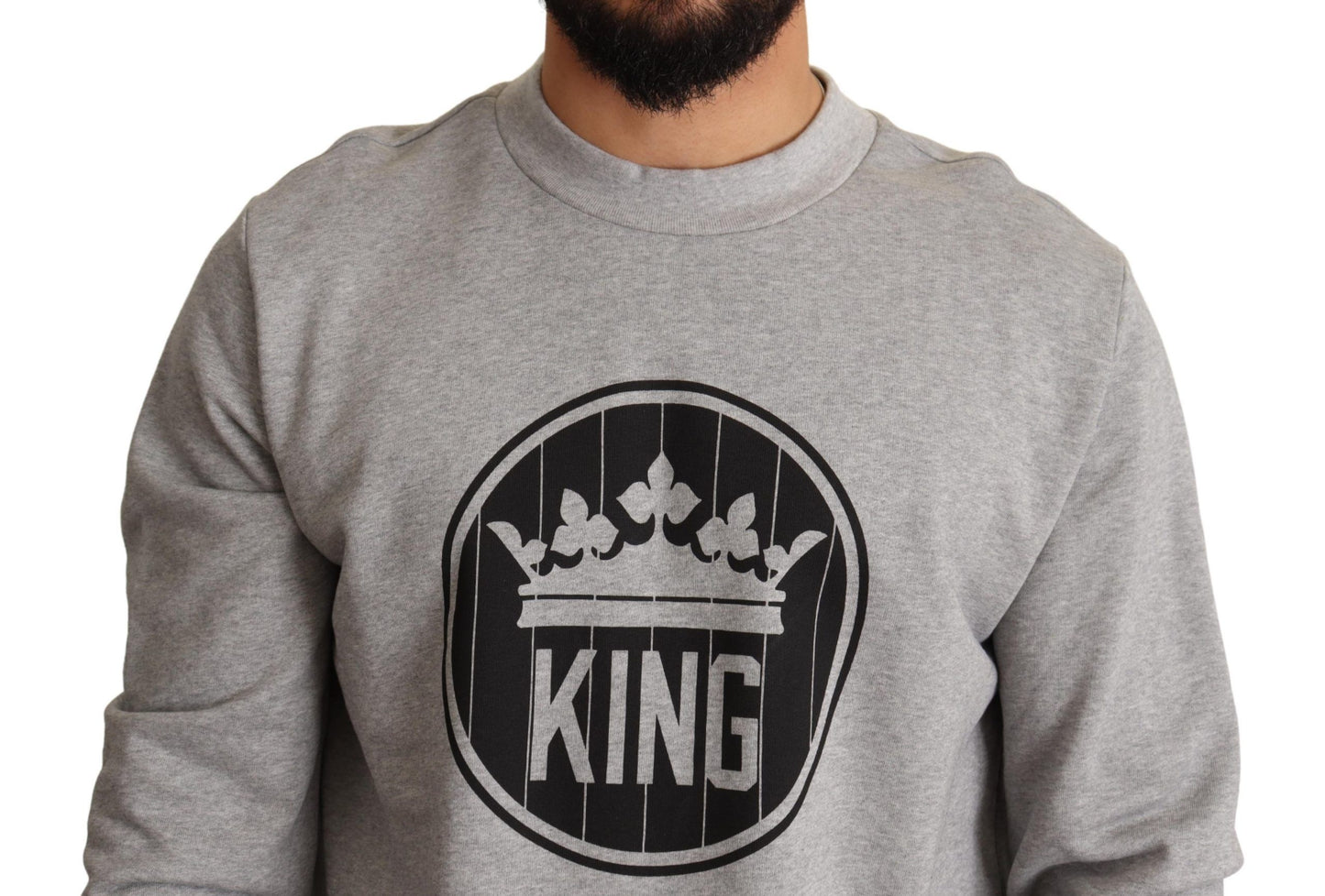 Sudadera de algodón Dolce & Gabbana gris con estampado de corona y rey