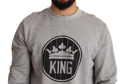 Sudadera de algodón Dolce & Gabbana gris con estampado de corona y rey