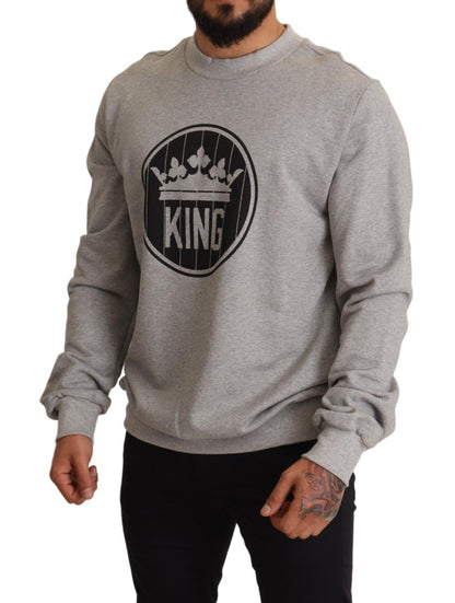 Sudadera de algodón Dolce & Gabbana gris con estampado de corona y rey