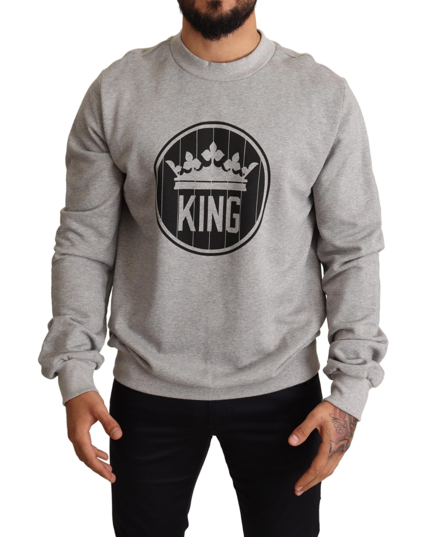 Sudadera de algodón Dolce & Gabbana gris con estampado de corona y rey