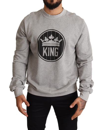 Sudadera de algodón Dolce & Gabbana gris con estampado de corona y rey