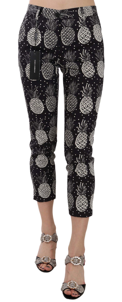 Pantalones Capri Pitillo Negros con Estampado de Piña Dolce & Gabbana