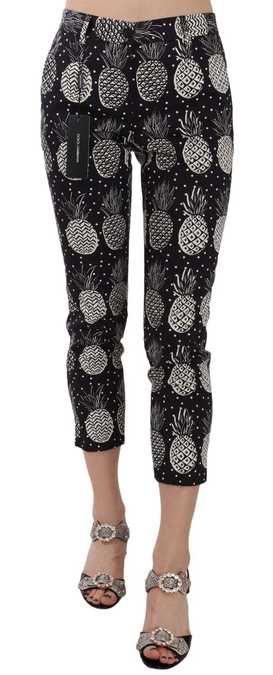 Pantalones Capri Pitillo Negros con Estampado de Piña Dolce & Gabbana