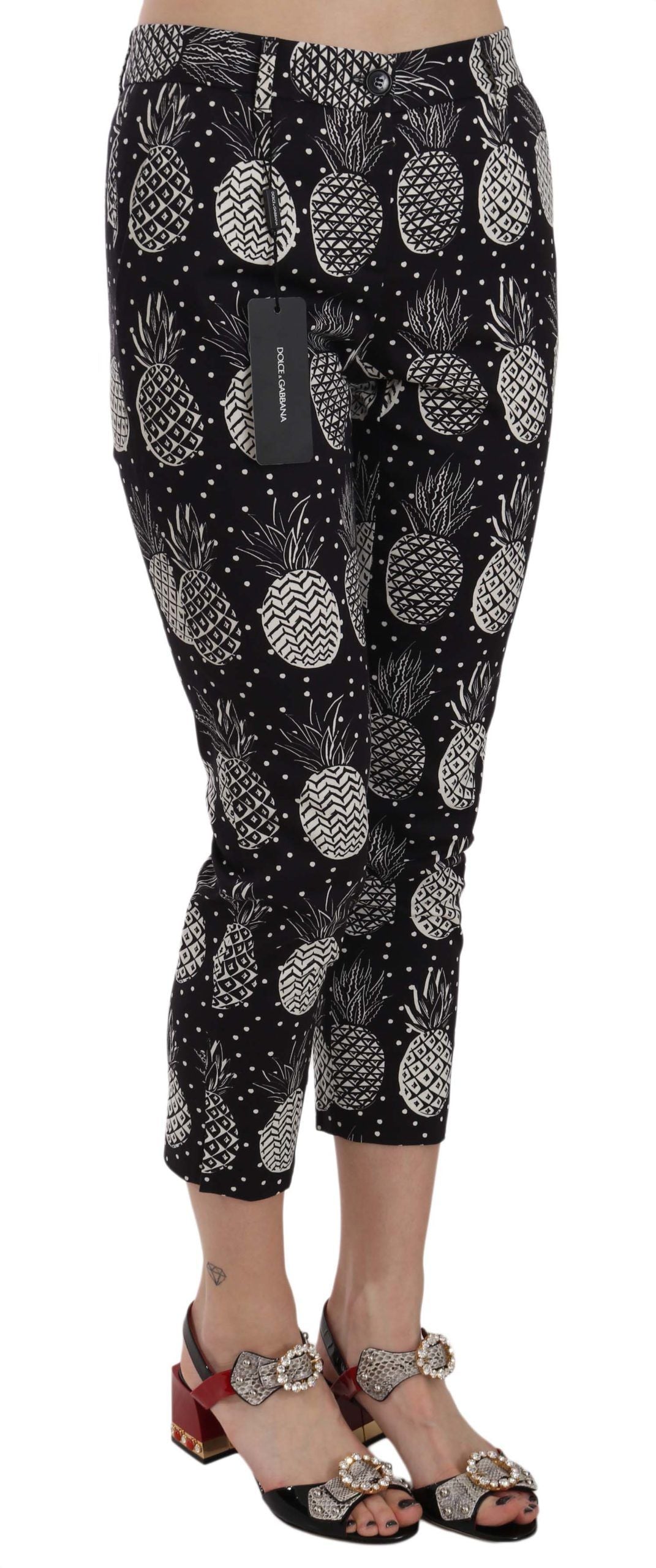 Pantalones Capri Pitillo Negros con Estampado de Piña Dolce & Gabbana