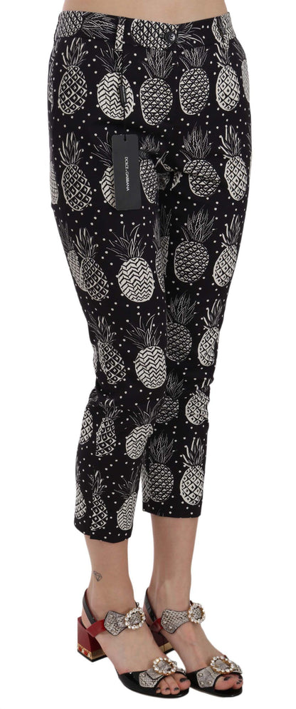 Pantalones Capri Pitillo Negros con Estampado de Piña Dolce & Gabbana