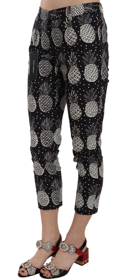 Pantalones Capri Pitillo Negros con Estampado de Piña Dolce & Gabbana