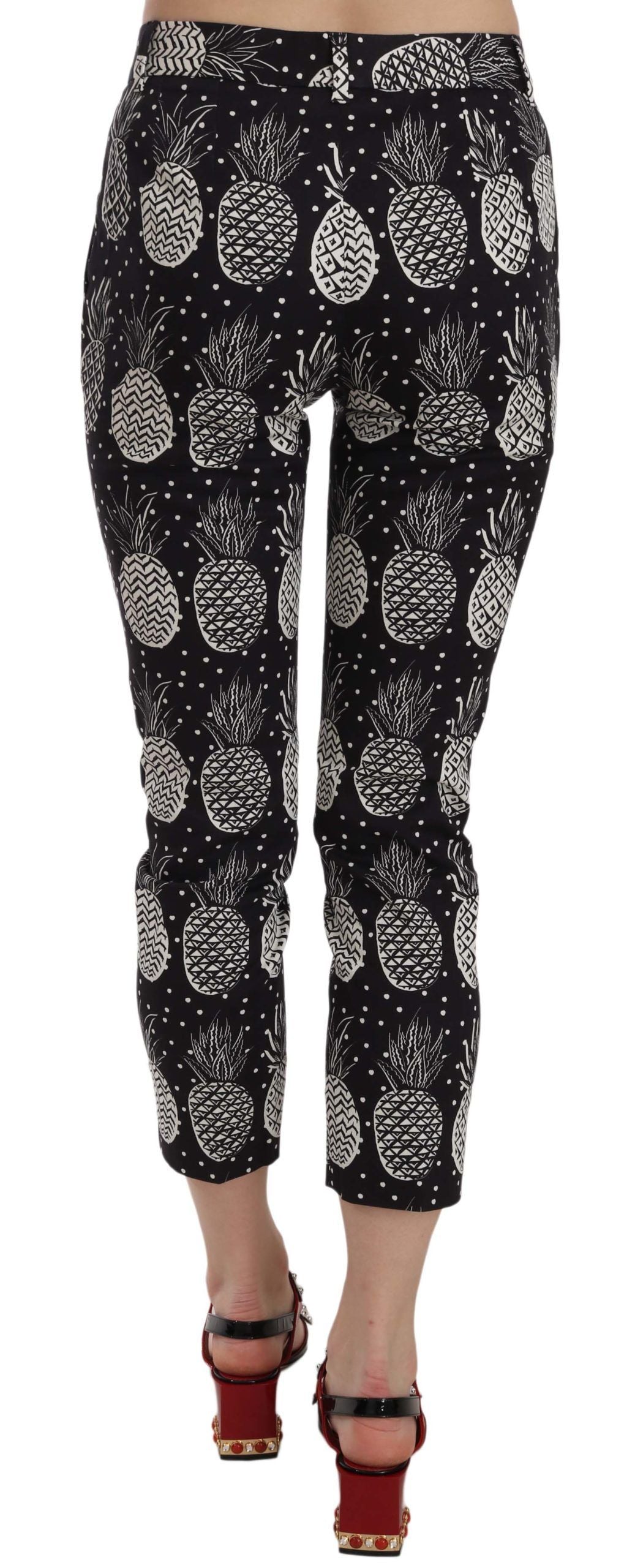 Pantalones Capri Pitillo Negros con Estampado de Piña Dolce & Gabbana