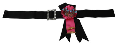 Cinturón Dolce & Gabbana de Algodón con Cristales y Broche de Flor Negra y Rosa