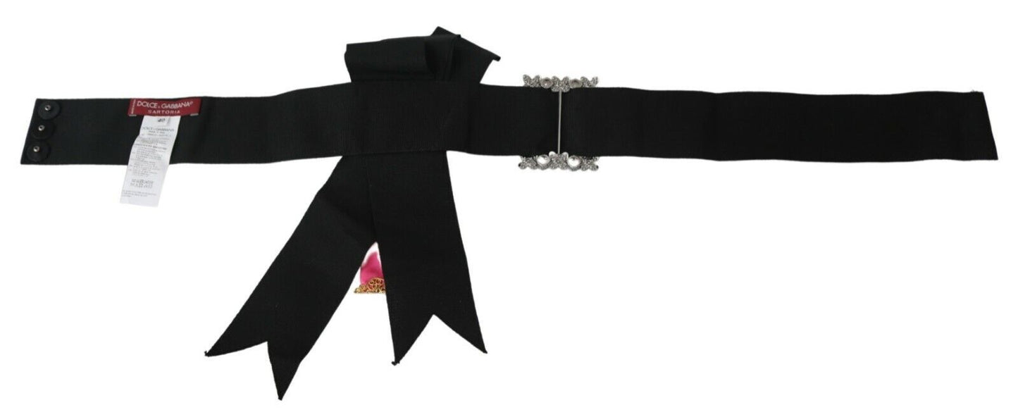 Cinturón Dolce & Gabbana de Algodón con Cristales y Broche de Flor Negra y Rosa