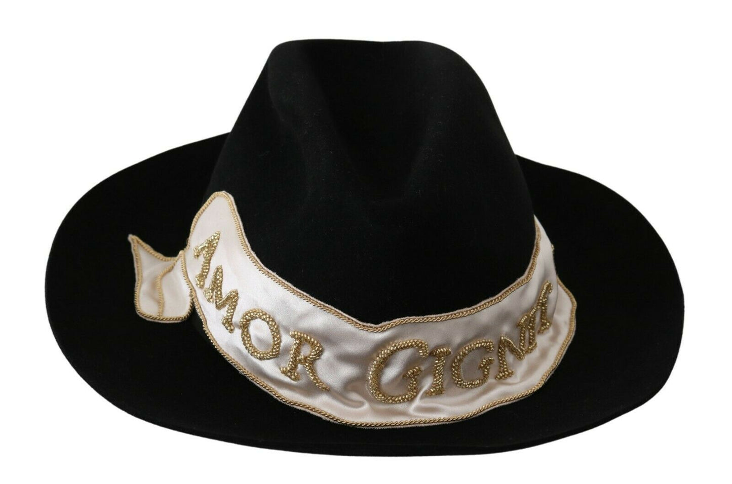 Sombrero Panamá de ala ancha Dolce & Gabbana Black Lapin Amor Gignit