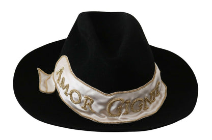 Sombrero Panamá de ala ancha Dolce & Gabbana Black Lapin Amor Gignit