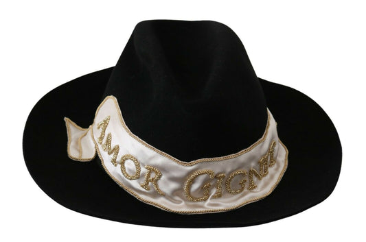 Sombrero Panamá de ala ancha Dolce & Gabbana Black Lapin Amor Gignit