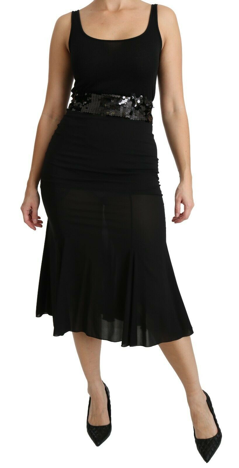 Falda midi de seda negra de sirena de cintura alta de Dolce & Gabbana
