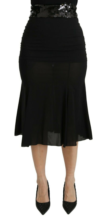Falda midi de seda negra de sirena de cintura alta de Dolce & Gabbana