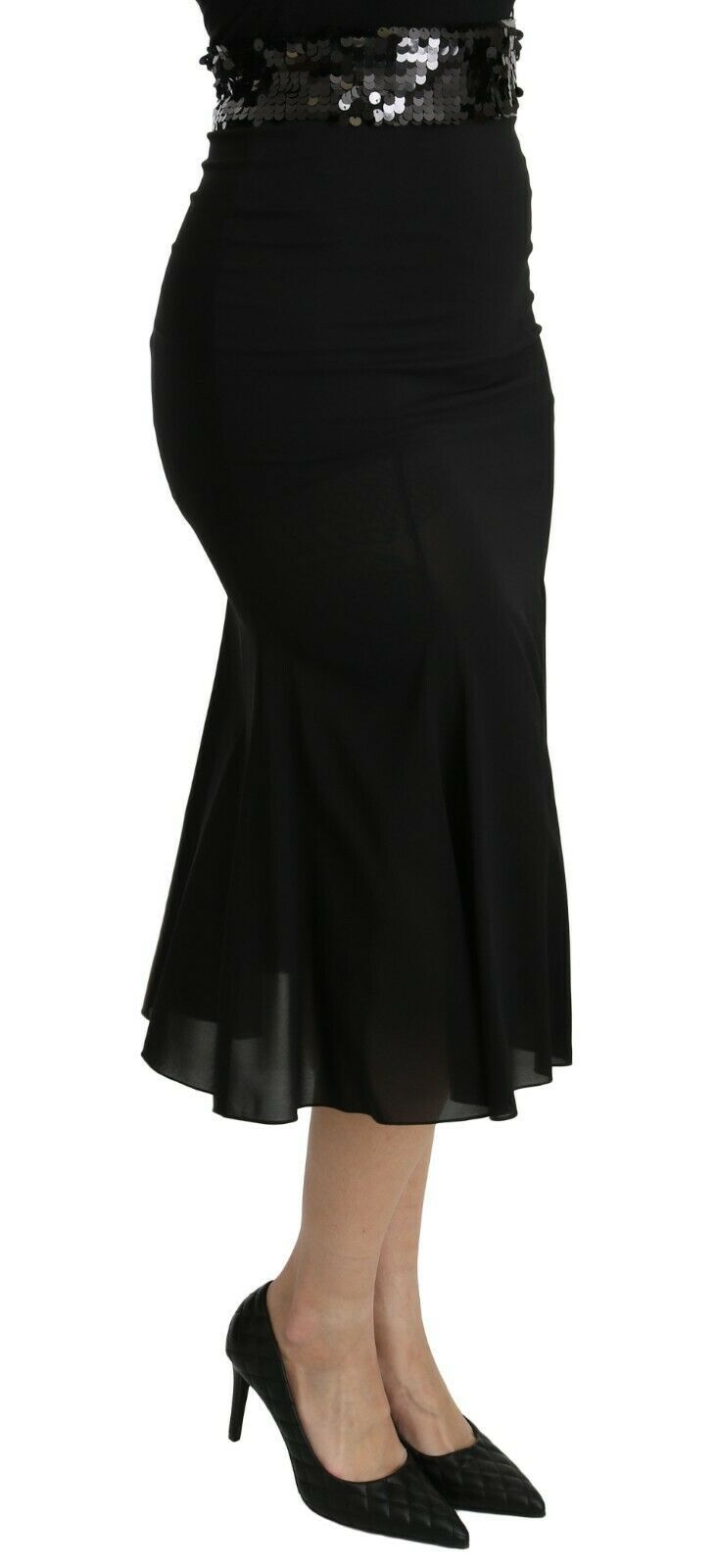 Falda midi de seda negra de sirena de cintura alta de Dolce & Gabbana