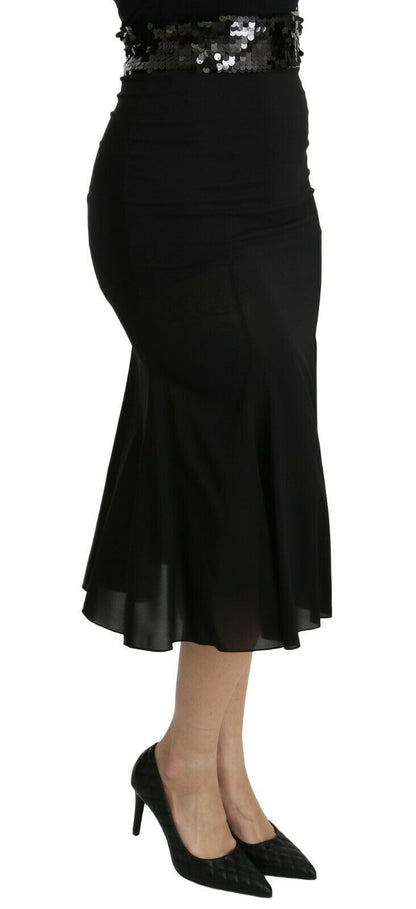 Falda midi de seda negra de sirena de cintura alta de Dolce & Gabbana