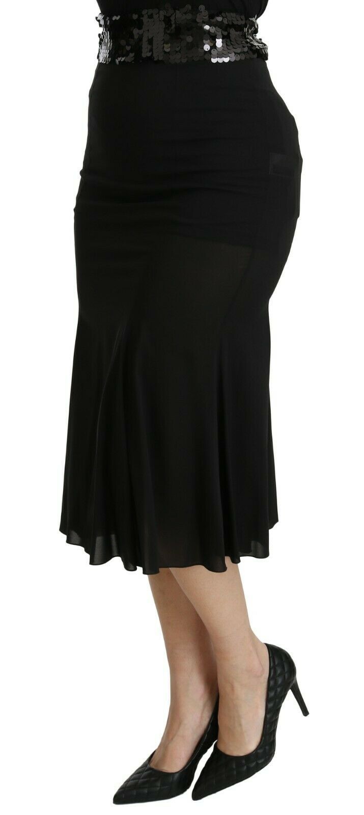 Falda midi de seda negra de sirena de cintura alta de Dolce & Gabbana