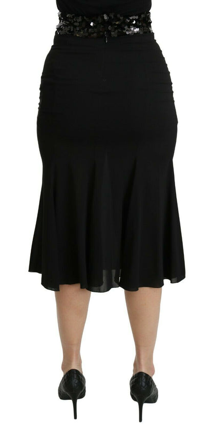 Falda midi de seda negra de sirena de cintura alta de Dolce & Gabbana