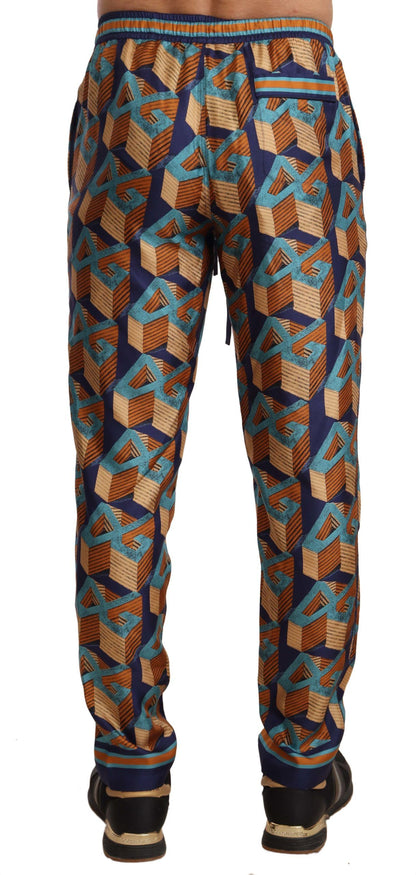 Pantalones de seda joggers con estampado multicolor de Dolce & Gabbana