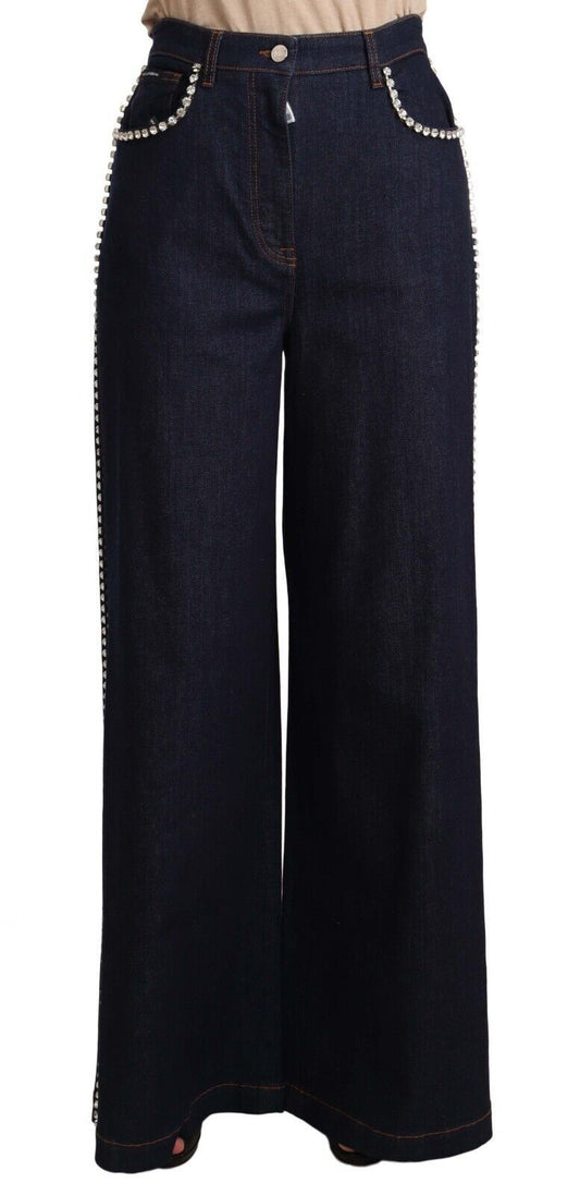 Dolce & Gabbana Vaqueros Acampanados Azul Oscuro con Cristales