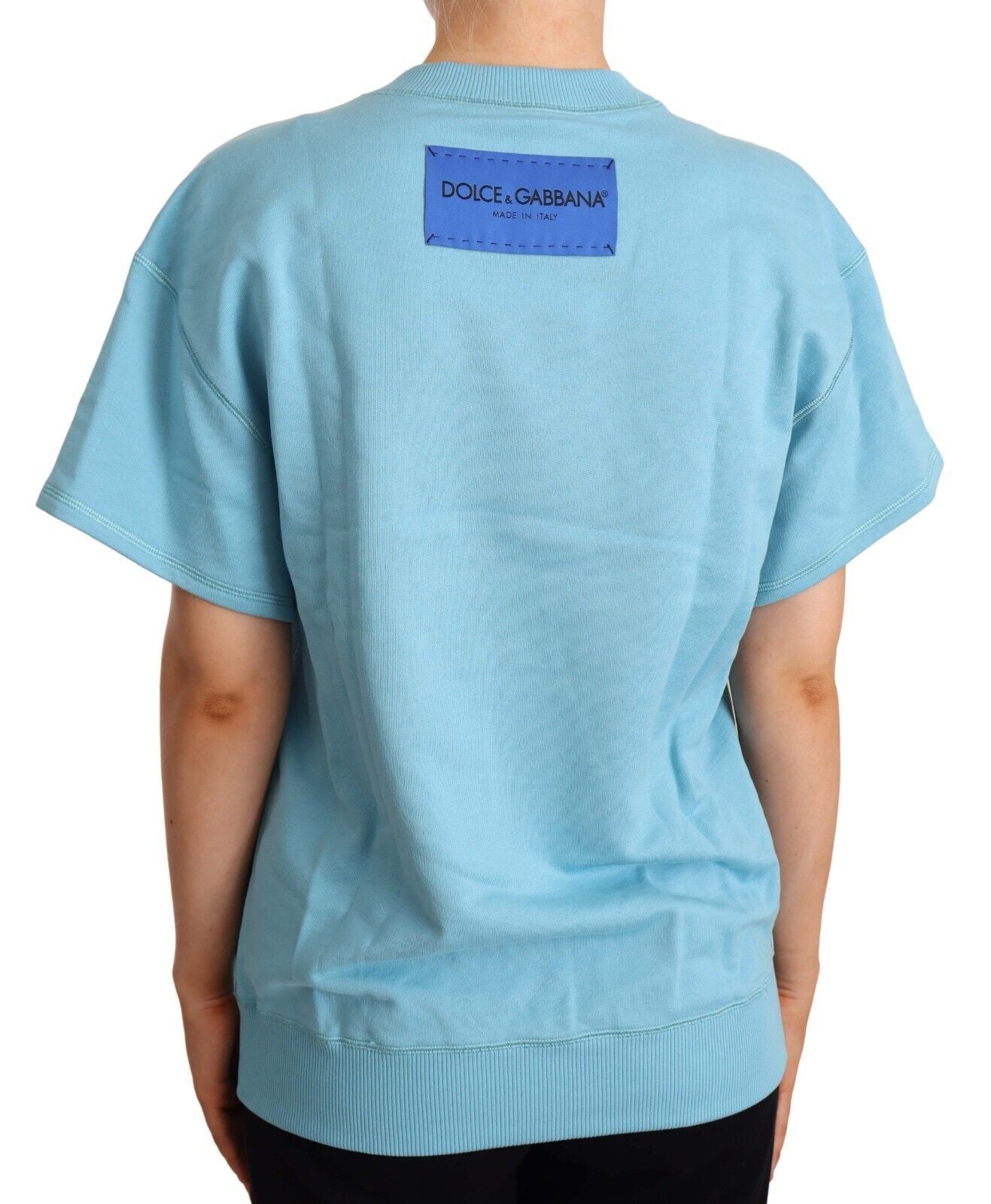 Top de manga corta y cuello redondo de algodón azul Dolce & Gabbana