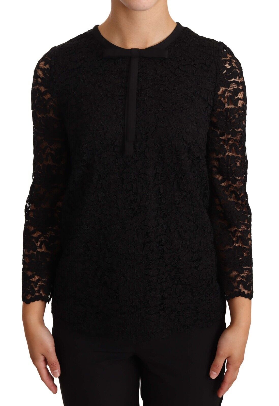 Dolce & Gabbana Blusa de encaje floral negro de nailon