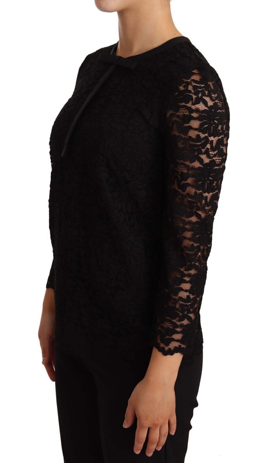 Dolce & Gabbana Blusa de encaje floral negro de nailon