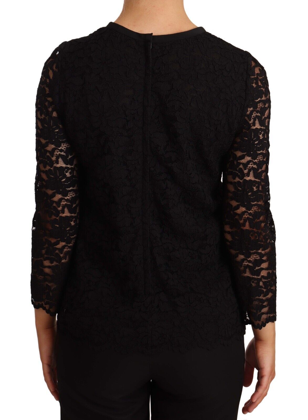 Dolce & Gabbana Blusa de encaje floral negro de nailon