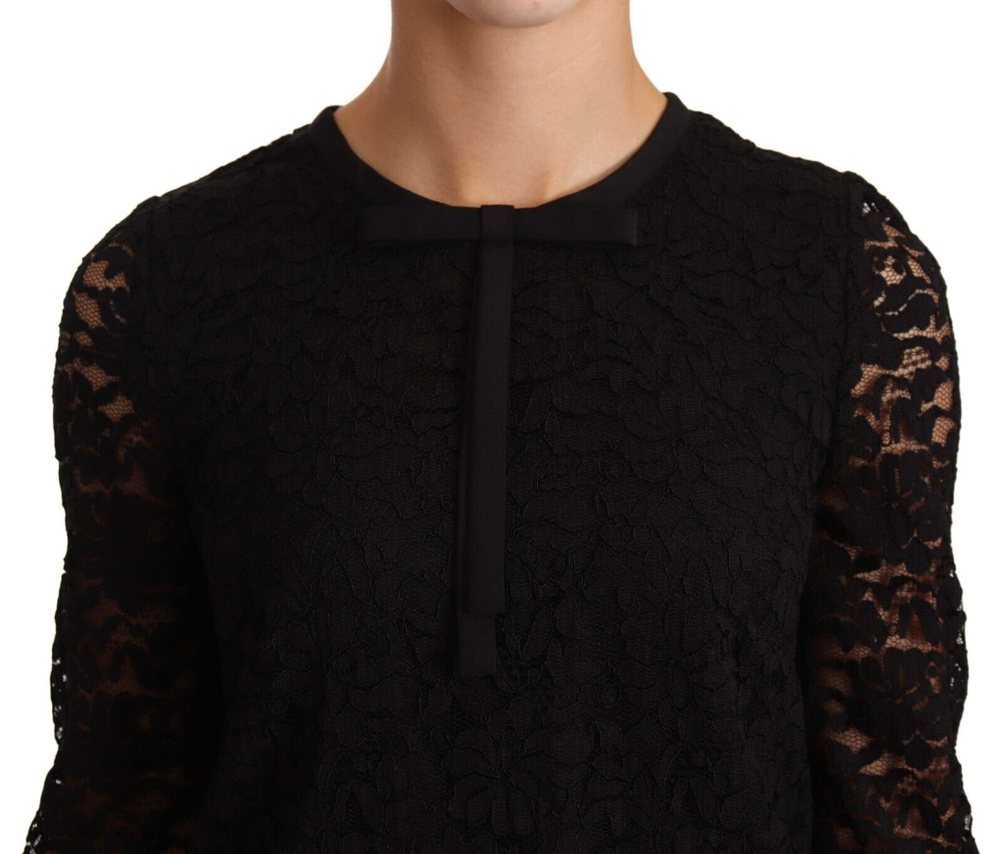 Dolce & Gabbana Blusa de encaje floral negro de nailon