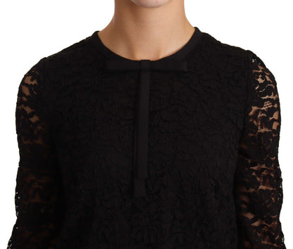 Dolce & Gabbana Blusa de encaje floral negro de nailon