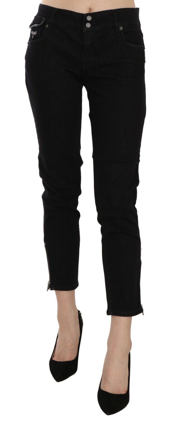 Pantalones vaqueros casuales negros de talle medio con bajo corto de John Galliano