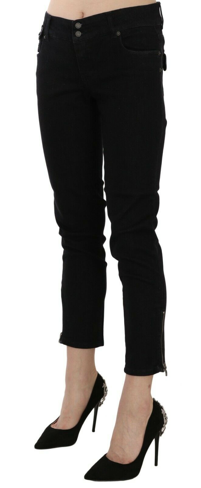 Pantalones vaqueros casuales negros de talle medio con bajo corto de John Galliano