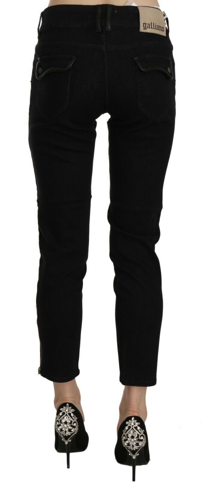Pantalones vaqueros casuales negros de talle medio con bajo corto de John Galliano