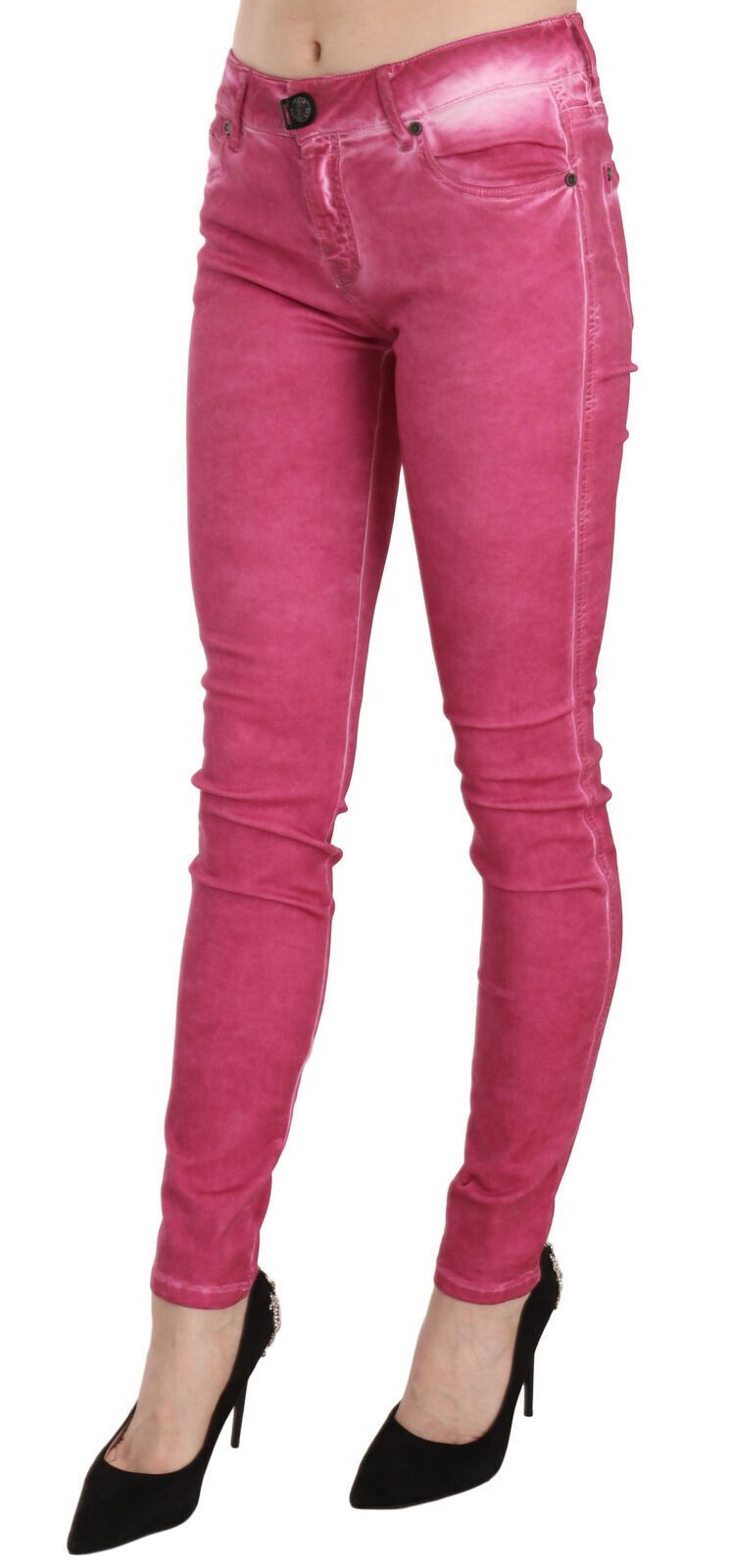Pantalones ajustados de cintura media de terciopelo rosa PLEIN SUD