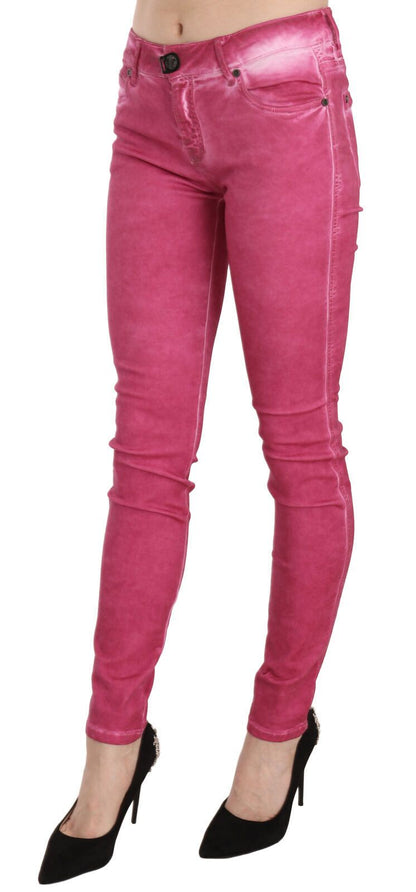 Pantalones ajustados de cintura media de terciopelo rosa PLEIN SUD