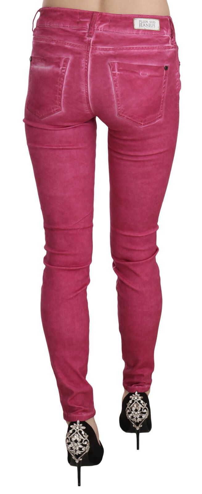 Pantalones ajustados de cintura media de terciopelo rosa PLEIN SUD