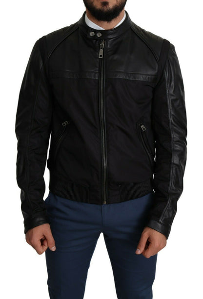 Chaqueta bomber de hombre Dolce & Gabbana de nailon negro con cremallera completa