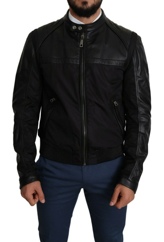 Chaqueta bomber de hombre Dolce & Gabbana de nailon negro con cremallera completa