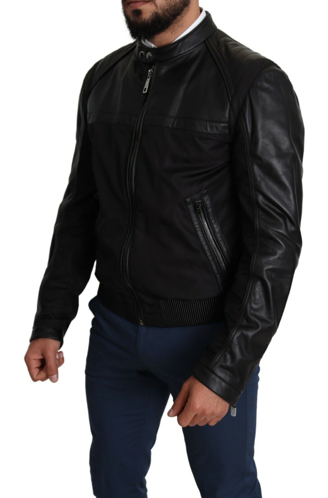 Chaqueta bomber de hombre Dolce & Gabbana de nailon negro con cremallera completa