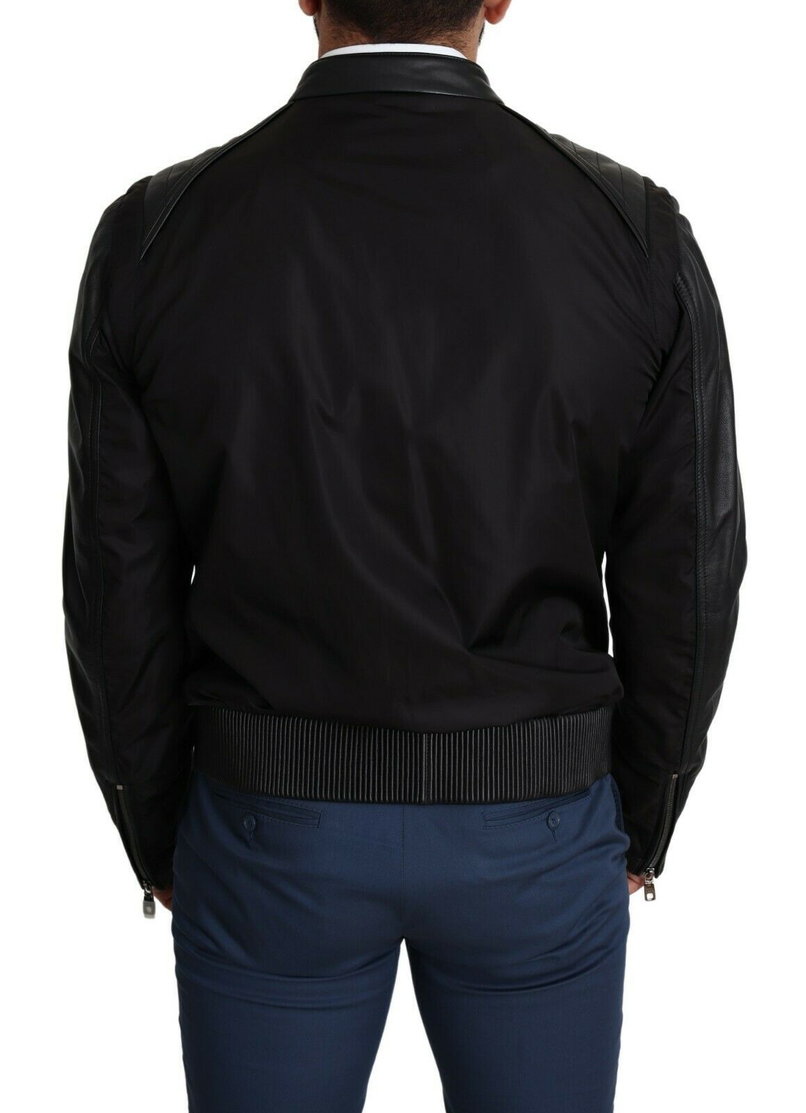 Chaqueta bomber de hombre Dolce & Gabbana de nailon negro con cremallera completa