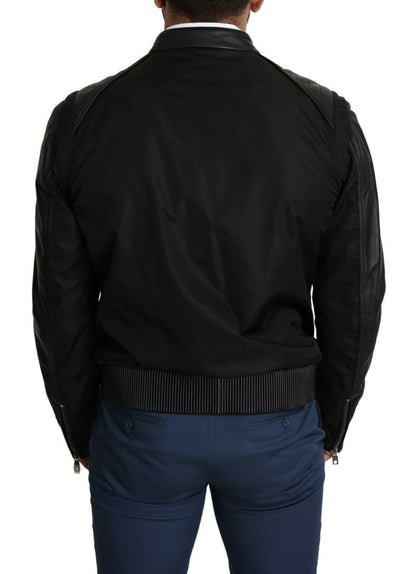 Chaqueta bomber de hombre Dolce & Gabbana de nailon negro con cremallera completa