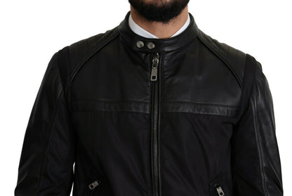 Chaqueta bomber de hombre Dolce & Gabbana de nailon negro con cremallera completa