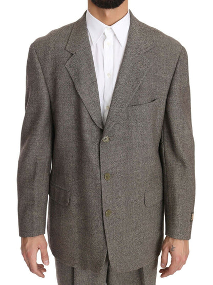Traje de una hilera de botones Fendi de lana marrón de corte regular