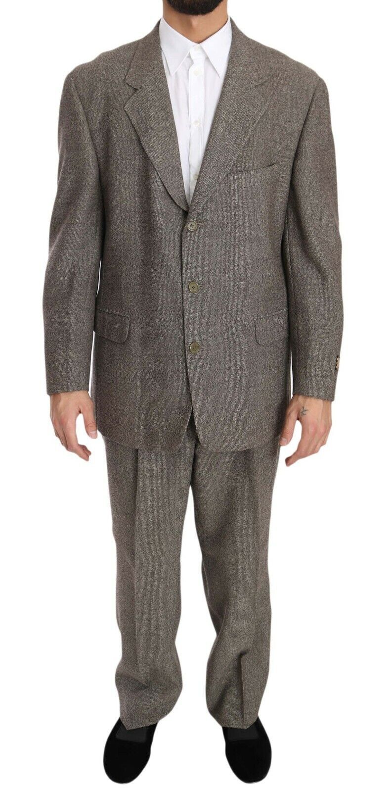 Traje de una hilera de botones Fendi de lana marrón de corte regular
