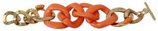Pulsera Ermanno Scervino de latón dorado naranja con cadena ancha y plástico