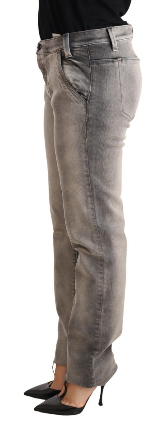 Pantalones vaqueros pitillo de algodón Ermanno Scervino grises lavados de tiro bajo