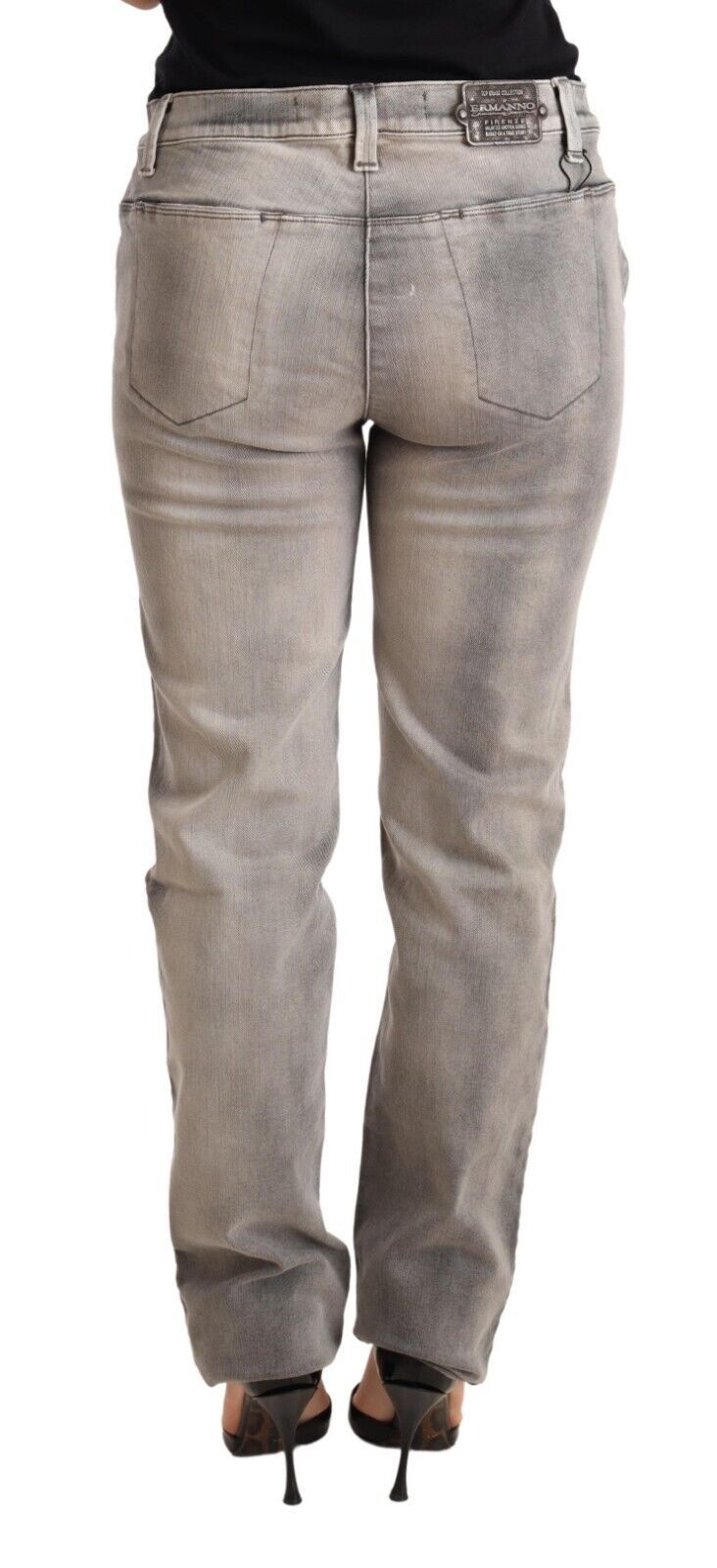 Pantalones vaqueros pitillo de algodón Ermanno Scervino grises lavados de tiro bajo