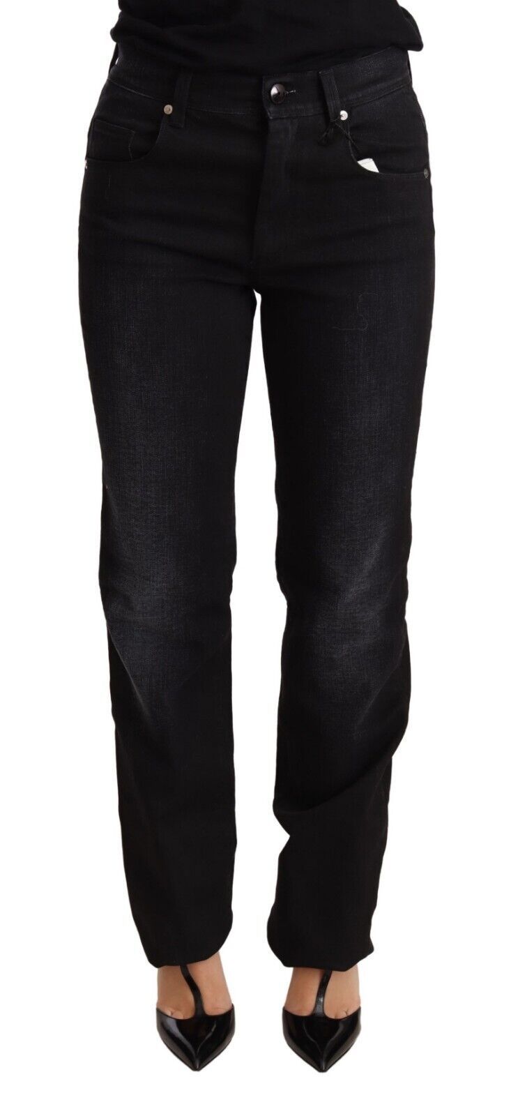 Vaquero recto Ermanno Scervino de denim de algodón lavado negro