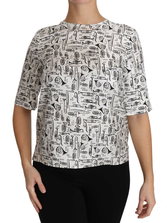 Blusa Dolce & Gabbana blanca con estampado de instrumentos musicales