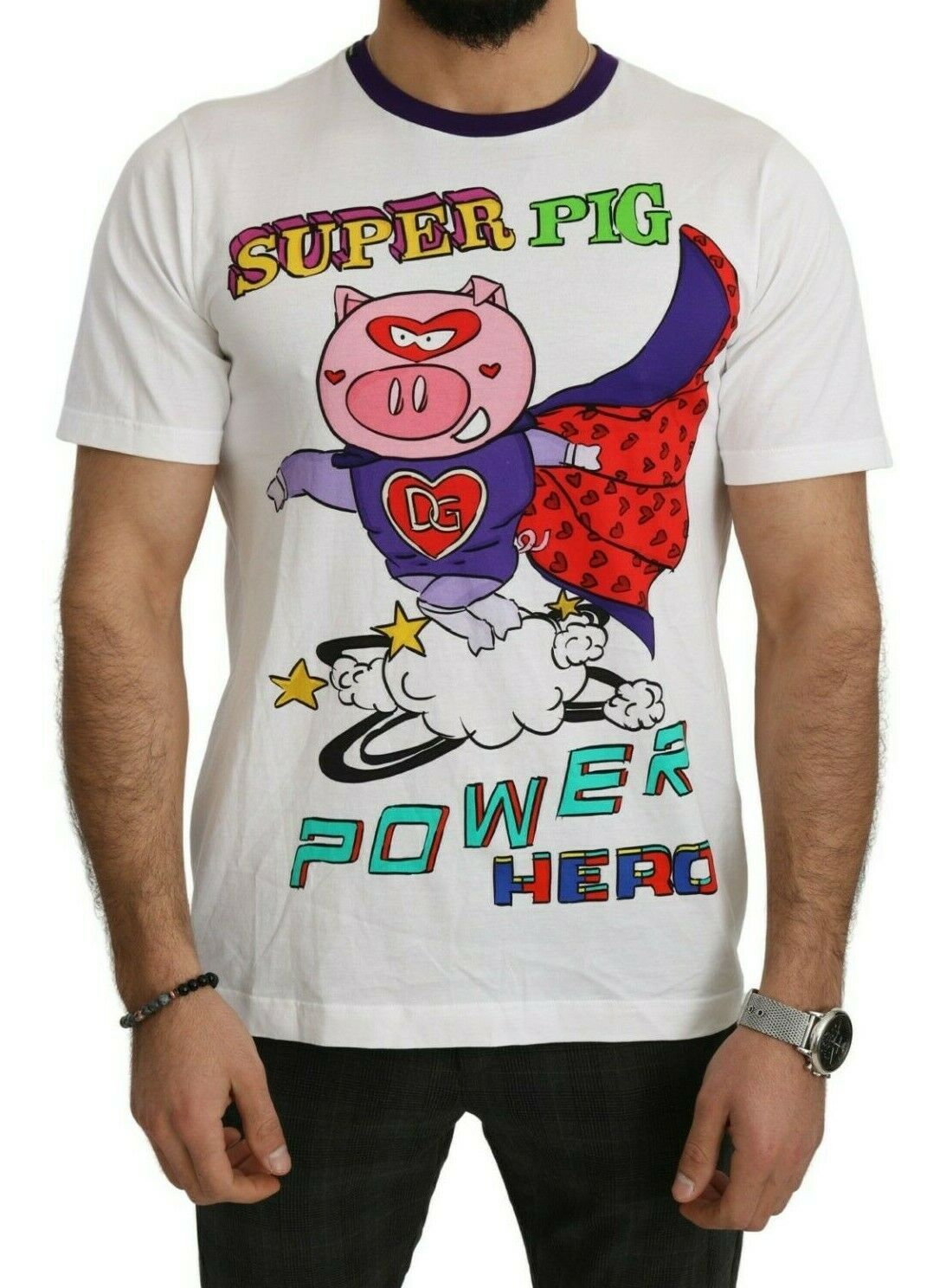 Camiseta Dolce & Gabbana de algodón blanco con diseño de cerdo Super Power